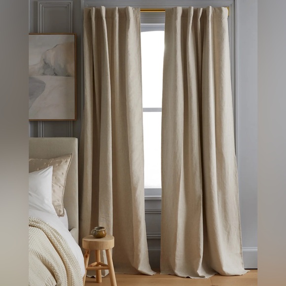 NWT QUINCE Set Of 2 48x108 European Linen Room Darkening Curtains Flax 6258